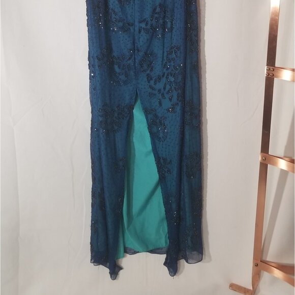 Mia Bella Aqua Blue Sequined Party Dress - Picture 5 of 8